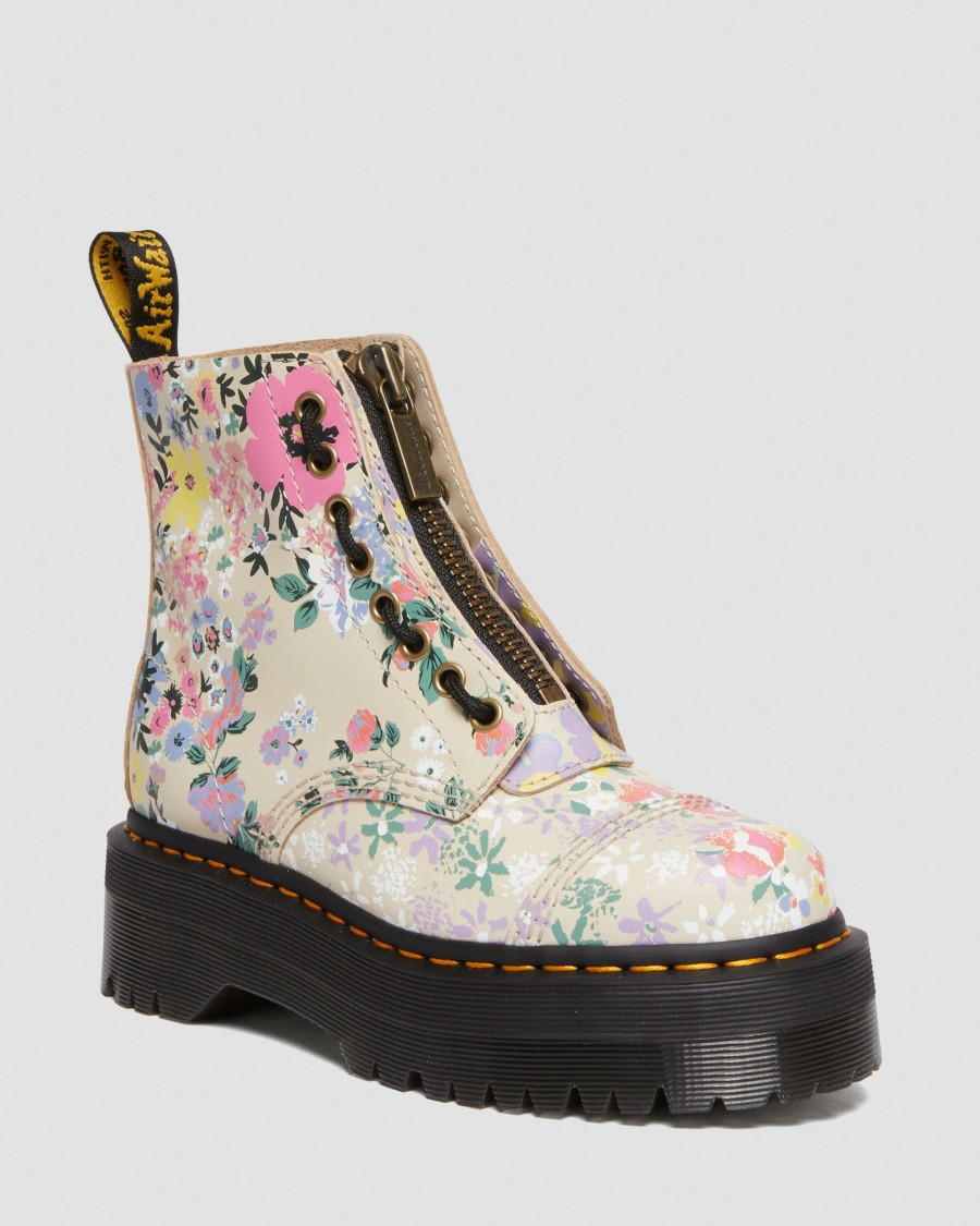 Women * | Sinclair Floral Mash Up Leather Platform Boots Excellent Quality