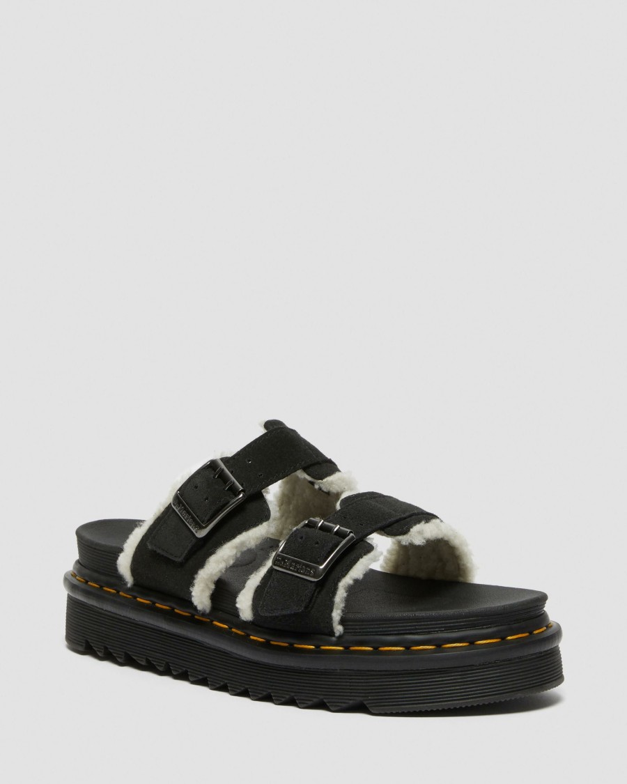 Men * | Myles Suede Fur-Lined Buckle Slide Sandals Hot Selling