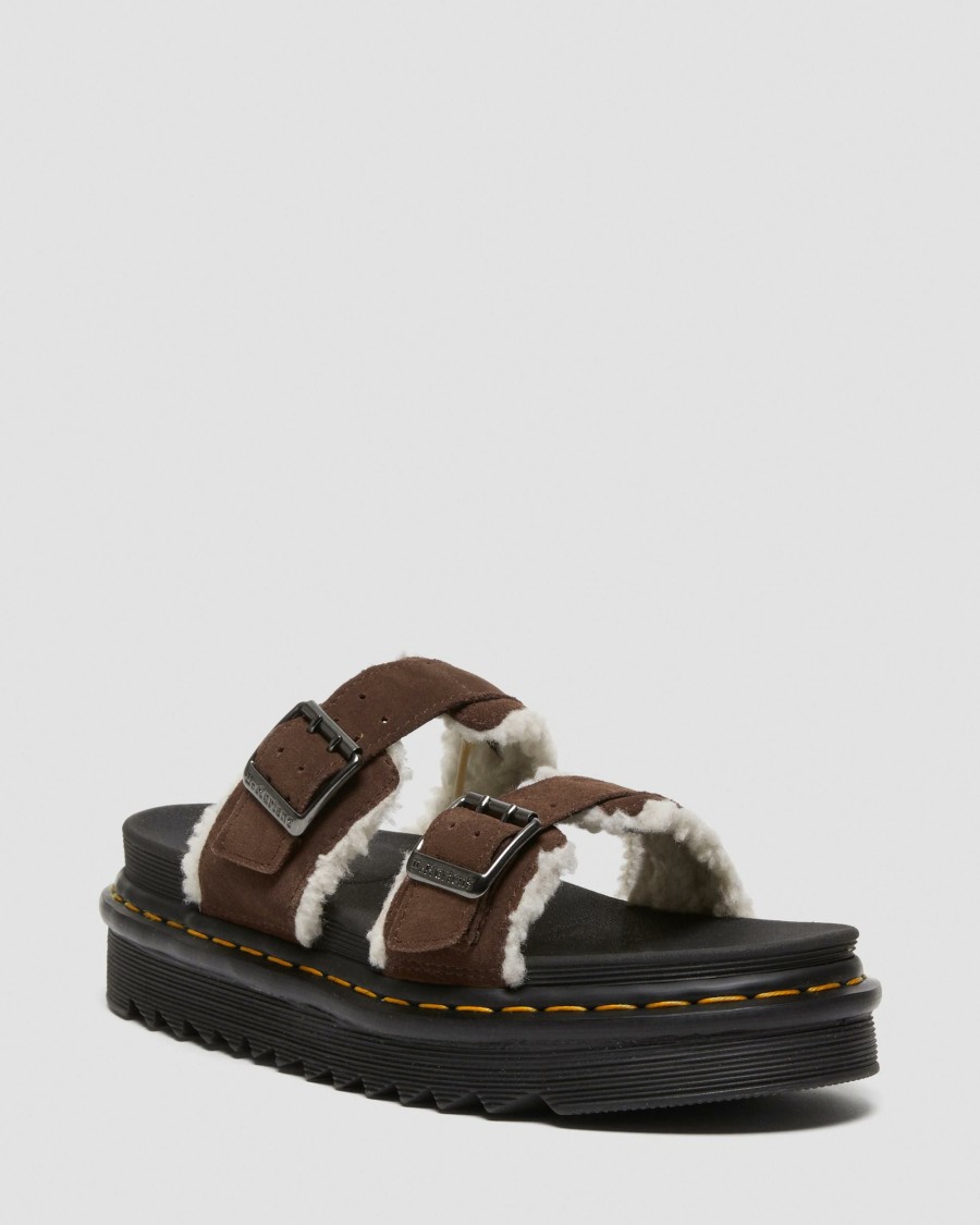 Men * | Myles Suede Fur-Lined Buckle Slide Sandals Good Quality